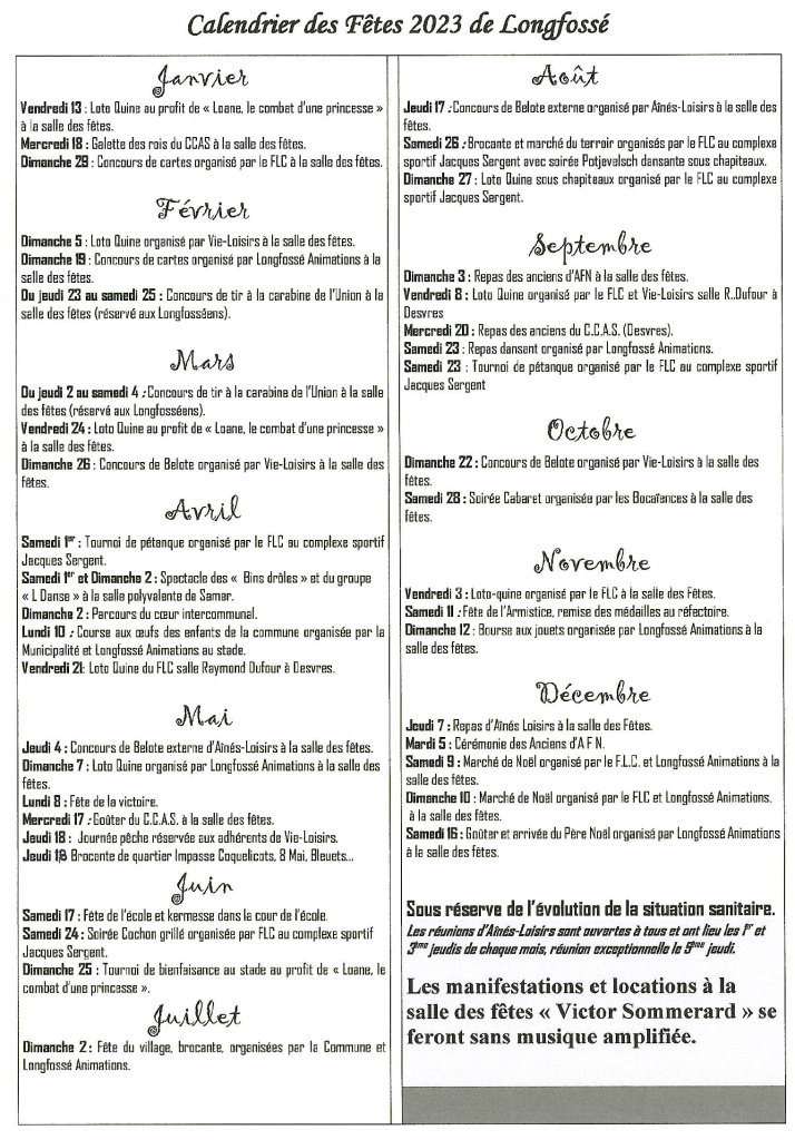 calendrier des fêtes 2023